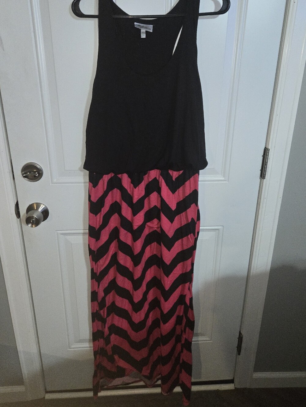 Allison Brittney Black Top with Pink Chevron Maxi Dress